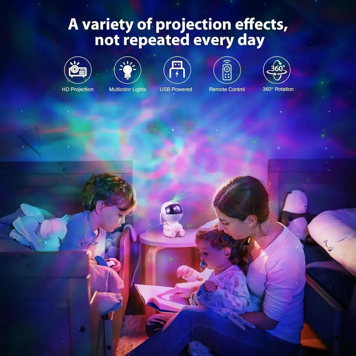 Astronauta Sentado Proyector Galaxia Estrellas Lampara Led
