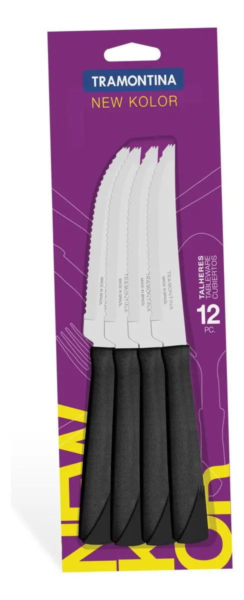 Juego de cuchillos para barbacoa Tramontina de acero inoxidable, 12 piezas, color negro
