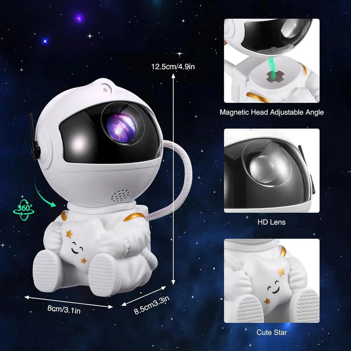 Astronauta Sentado Proyector Galaxia Estrellas Lampara Led