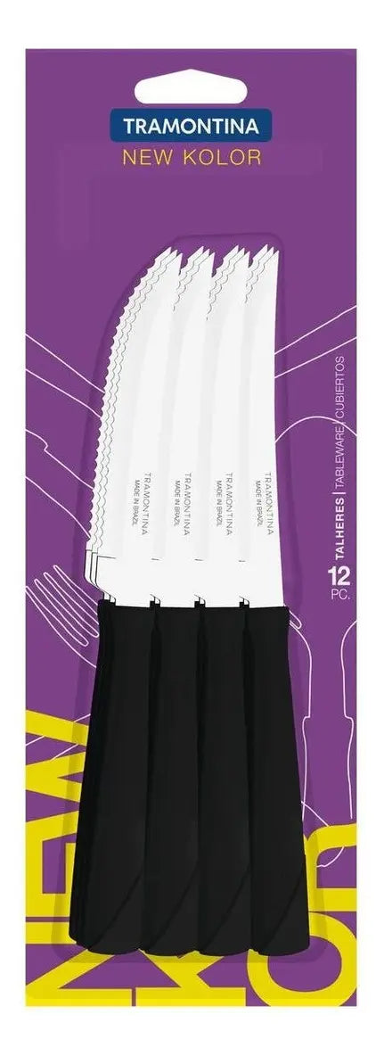 Juego de cuchillos para barbacoa Tramontina de acero inoxidable, 12 piezas, color negro